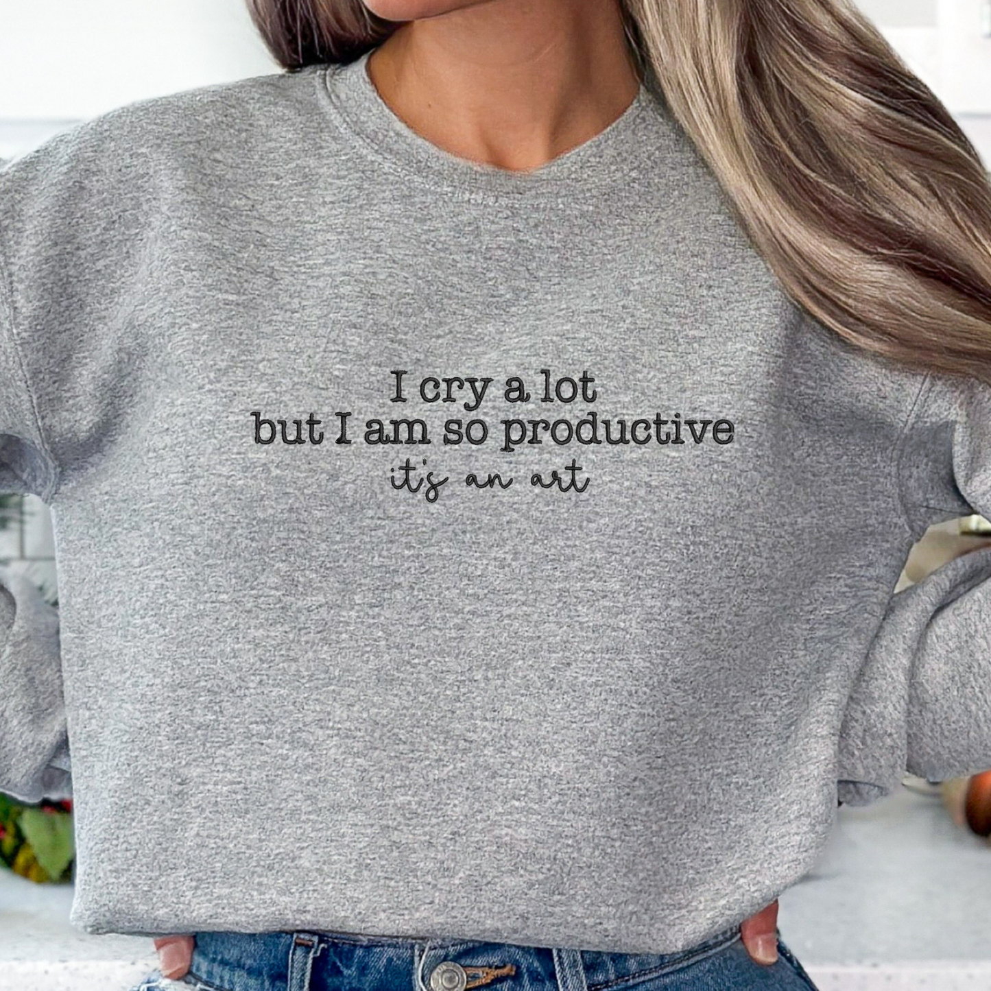 I Am So Productive Crewneck | Embroidered Crewneck Sweatshirt