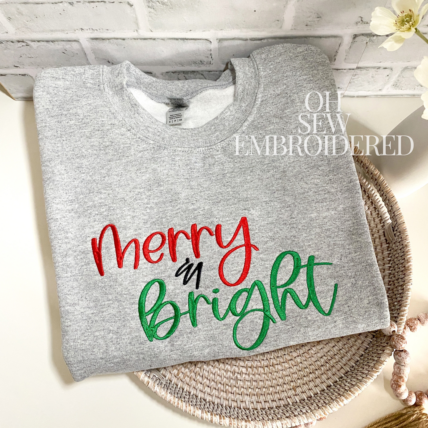 Merry & Bright Embroidered Crewneck | Embroidered Crewneck Sweatshirt