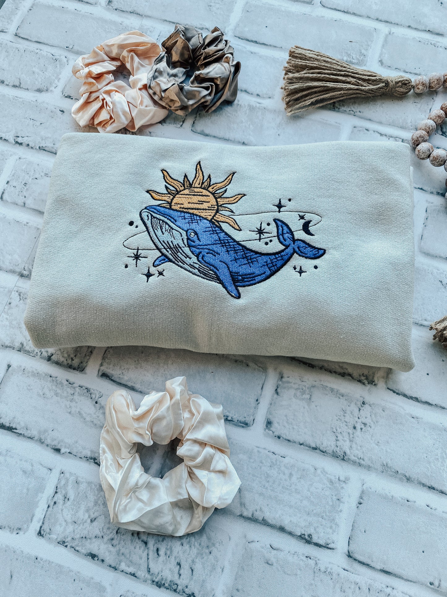 Mystical Whale Crewneck | Embroidered Crewneck Sweatshirt