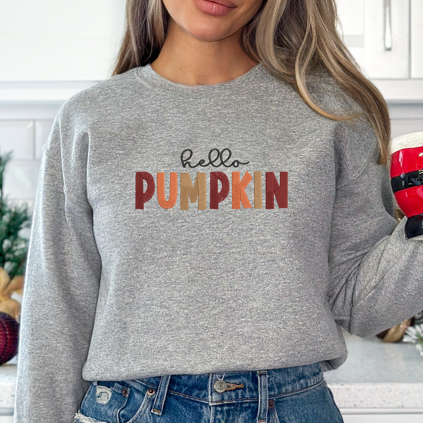 Hello Pumpkin Crewneck | Embroidered Crewneck Sweatshirt