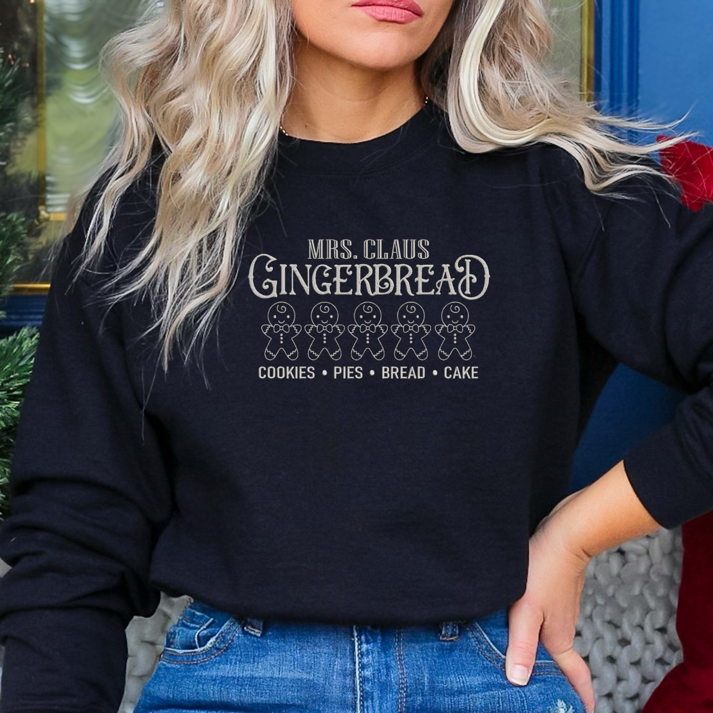 Mrs. Claus Gingerbread Bakery Crewneck | Embroidered Crewneck Sweatshirt