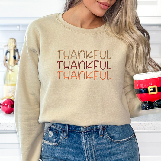 Thankful Thankful Thankful Crewneck | Embroidered Crewneck Sweatshirt