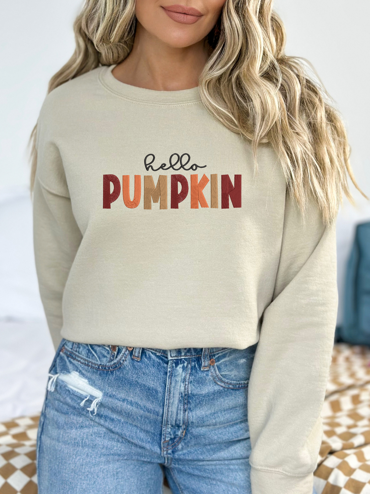 Hello Pumpkin Crewneck | Embroidered Crewneck Sweatshirt